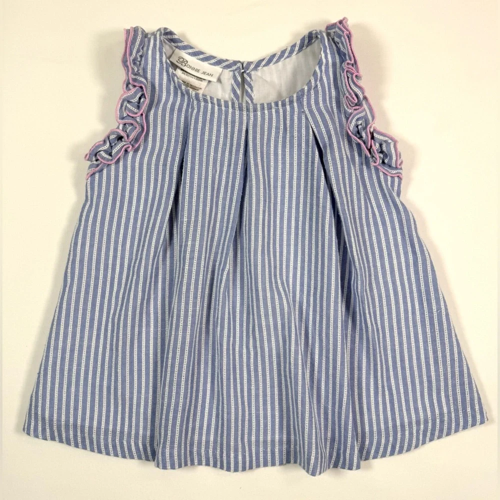 BONNIE‎ JEAN Girls Striped Dress Blue White Ruffle Sleeveless Spring Summer 2T